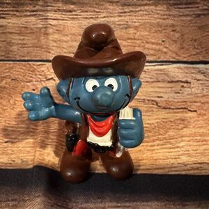 VINTAGE 1981 Schleich Peyo Cowboy Smurf PVC Figure 20122 Collectible Smurfs Toy
